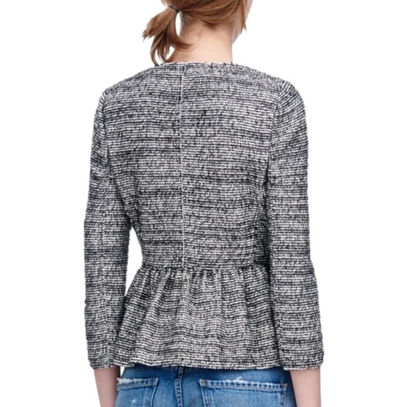 Rebecca Taylor Textured Tweed Peplum Jacket Blazer Size 2 / XS Black Cream - Picture 2 of 14